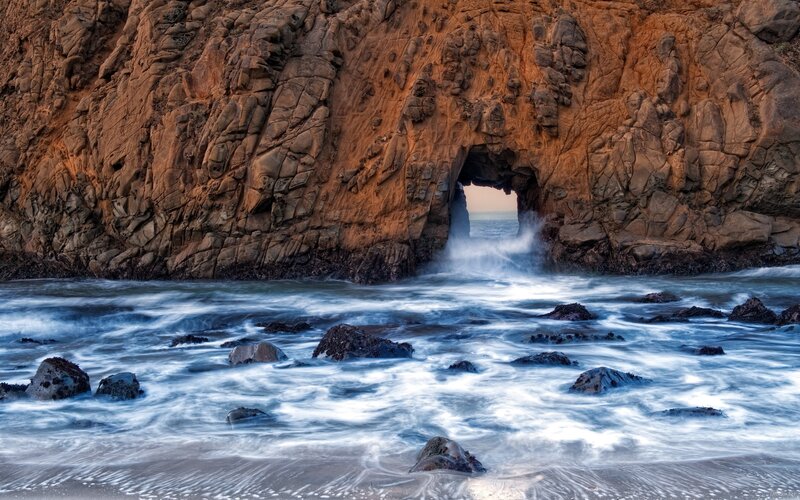 Rock Arch at Coastline — Brown, Dramatic, Sunset