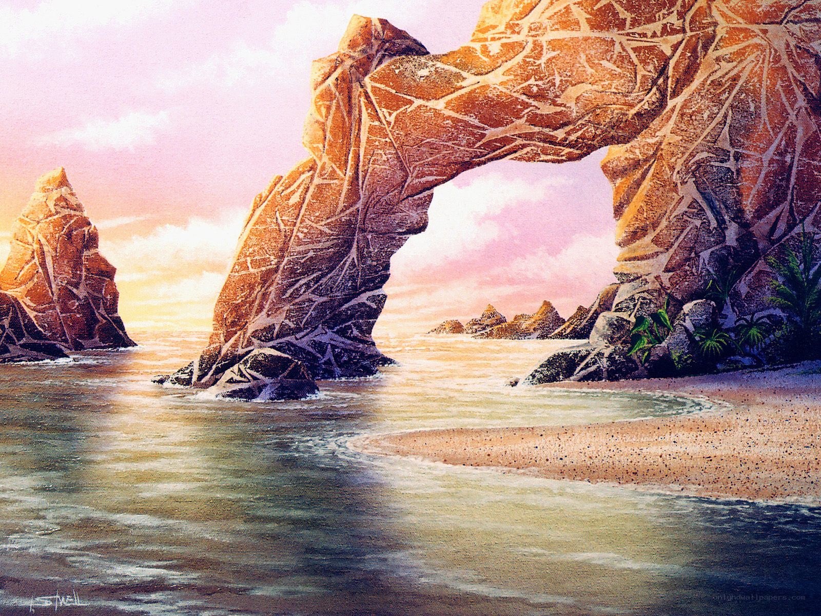 Rock arch at sunset