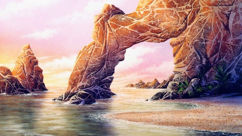 Rock arch at sunset beach