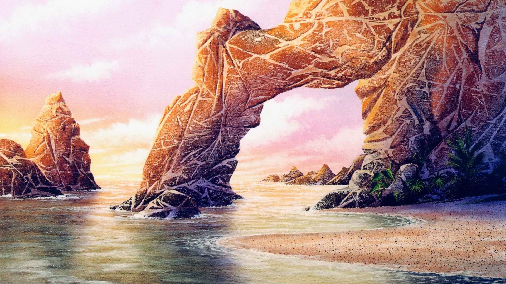 Rock arch at sunset beach