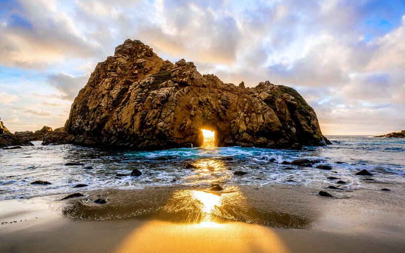 Rock Arch at Sunset — Blue, Dramatic, Photograph, Ocean