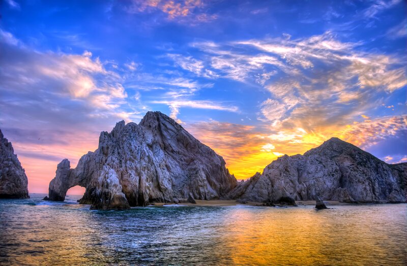Rock Arch at Sunset — Blue, Dramatic, Photograph, Sea