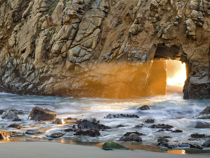 Rock Arch at Sunset — Brown, Dramatic, Photograph, Ocean
