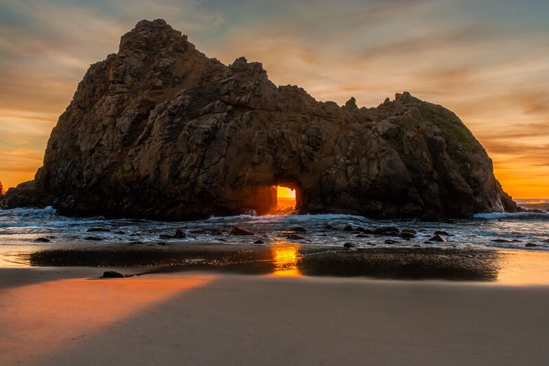 Rock Arch at Sunset — Orange, Dramatic, Photograph, Beach