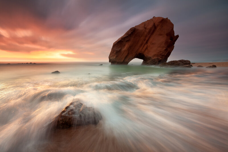 Rock Arch at Sunset — Orange, Dramatic, Photograph, Ocean, Sky