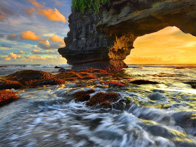 Rock Arch at Sunset — Orange, Dramatic, Photograph, Ocean