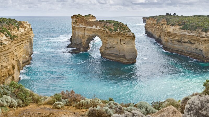 Rock Arch Formation — Blue, Dramatic, Afternoon, Photograph, Cliffs, Ocean