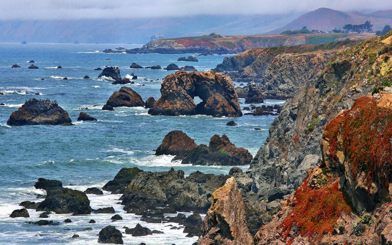 Rock Arch Formation — Blue, Dramatic, Afternoon, Photograph, Ocean, Cliffs, Rocks