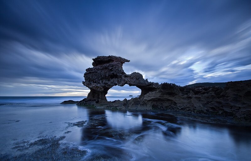 Rock Arch Formation — Blue, Dramatic, Night