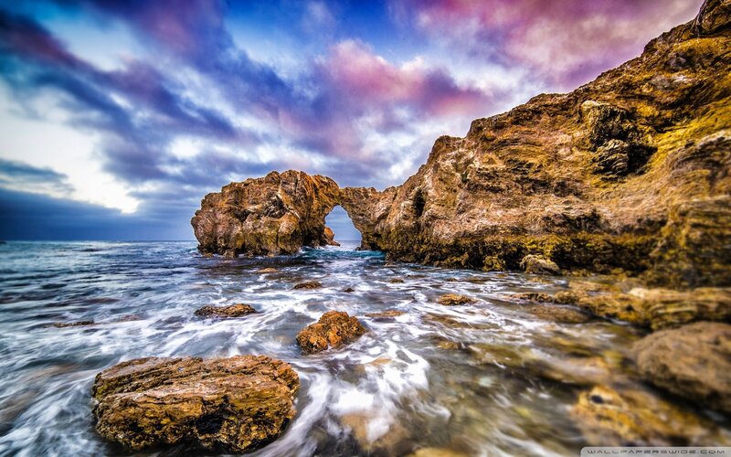 Rock Arch Formation — Blue, Dramatic, Sunset, Photograph, Ocean, Clouds