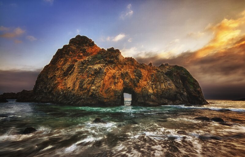 Rock Arch Formation — Blue, Dramatic, Sunset, Photograph, Ocean