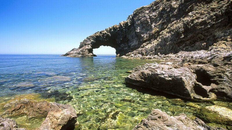 Rock Arch Formation — Blue, Serene, Afternoon, Photograph, Sea, Rocks, Sky