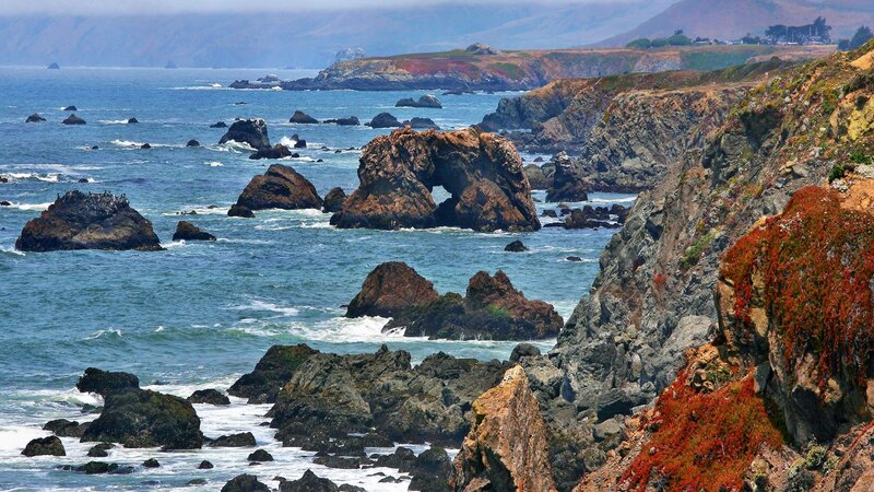Rock Arch in Ocean — Blue, Dramatic, Afternoon, Photograph