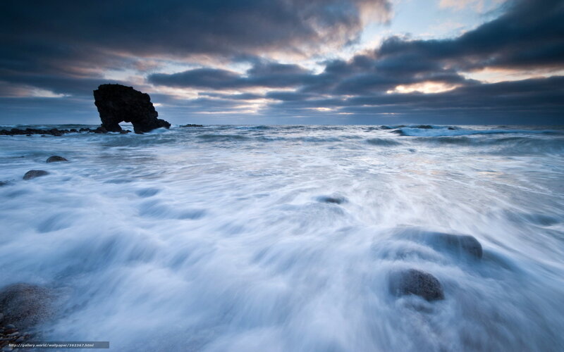 Rock Arch in Ocean — Blue, Dramatic, Sunset