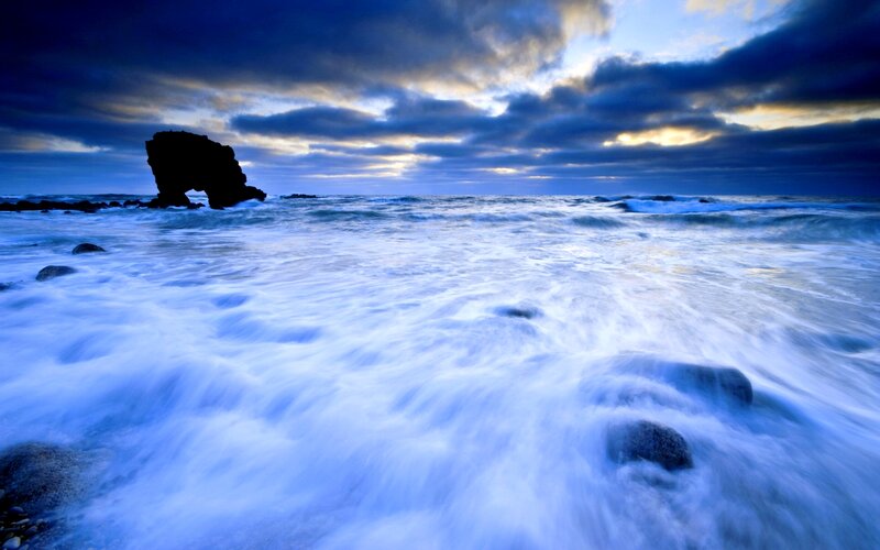 Rock Arch in Ocean — Blue, Dramatic