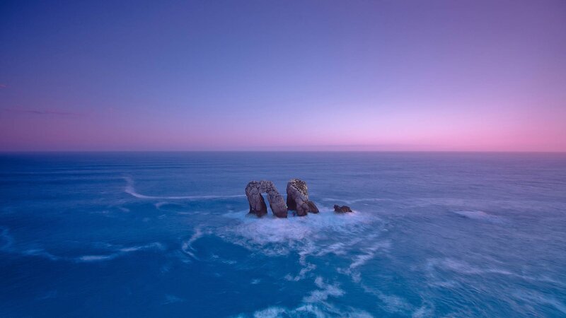 Rock Arch in Ocean — Blue, Serene, Sunset