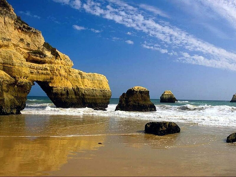 Rock Arch on Beach — Blue, Serene