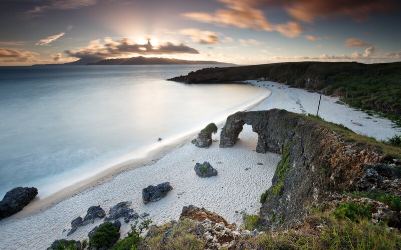 Rock Arch on Beach — White