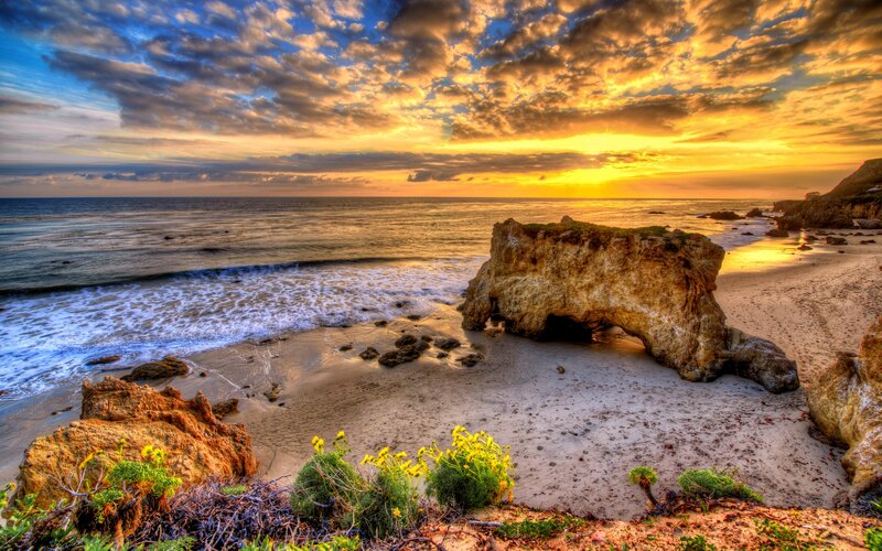 Rock Arch on Beach — Yellow, Dramatic