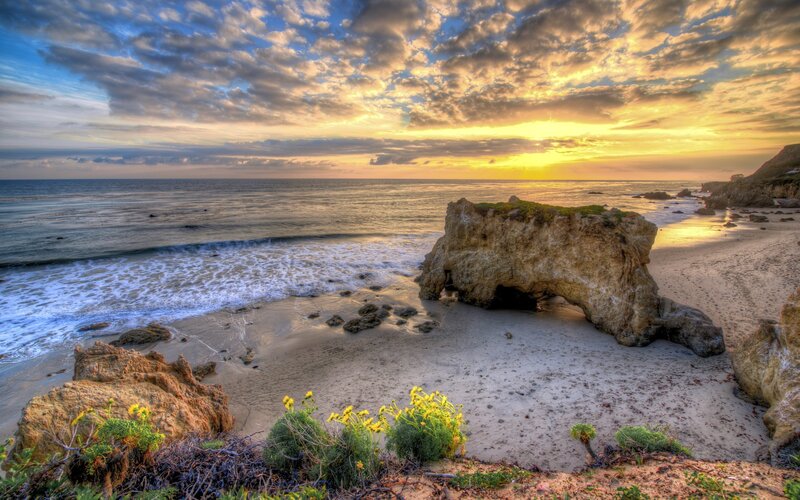 Rock Arch on Beach — Yellow, Serene