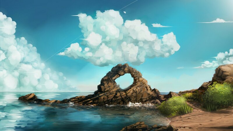 Rock Arch on Coastline — Blue