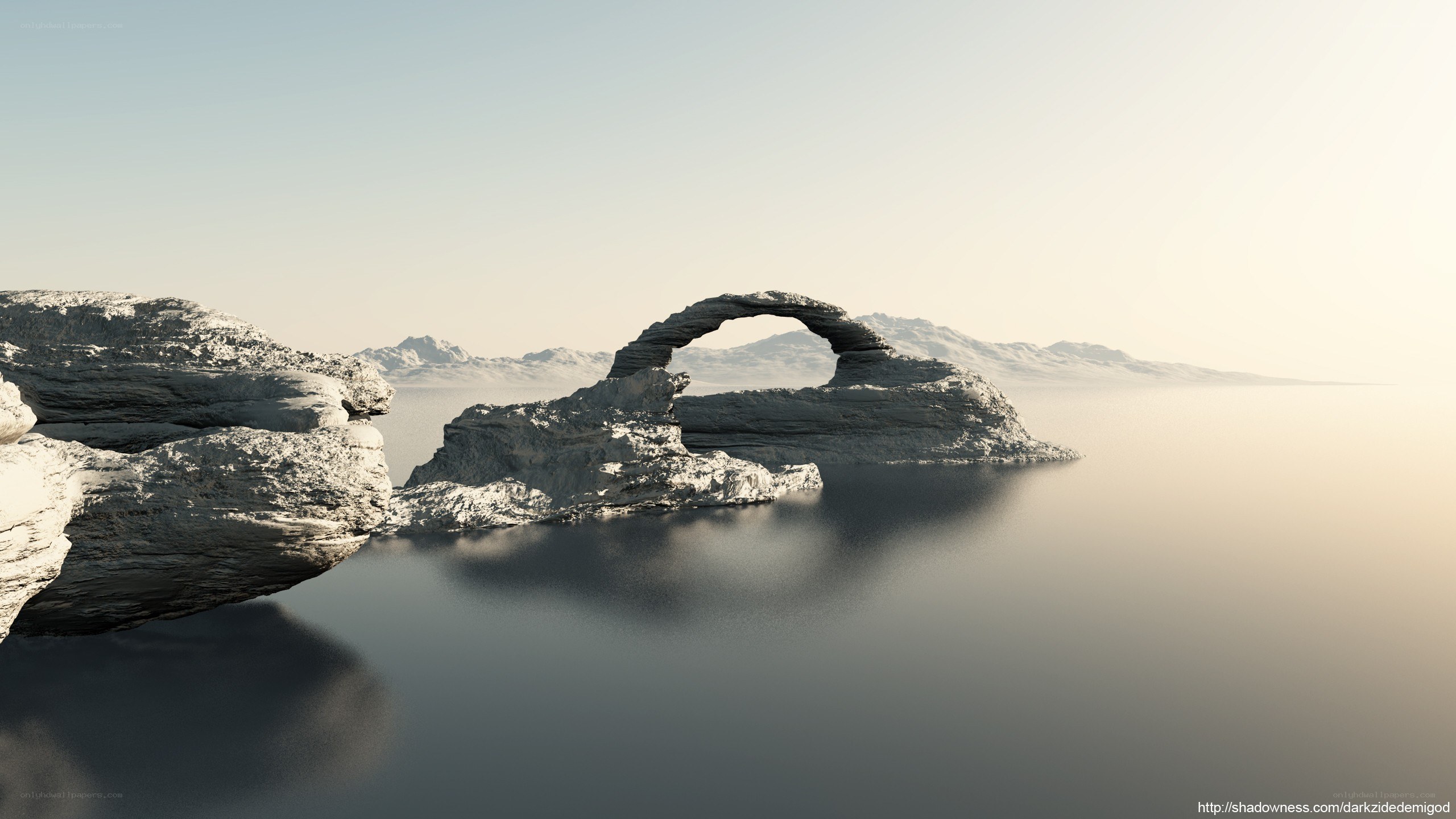 Rock arch over calm water