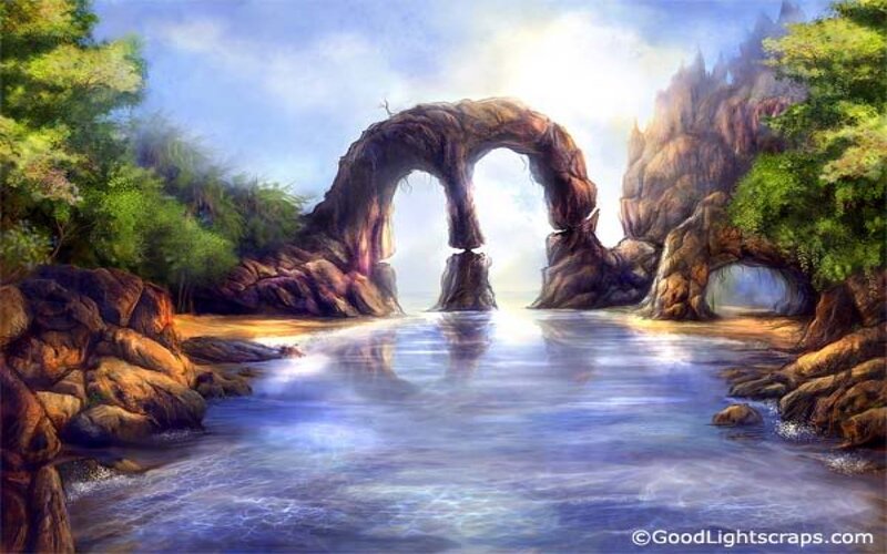 Rock Arch over River — Blue