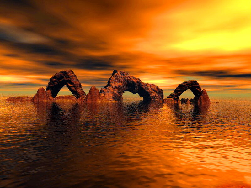Rock Arches in Water — Orange