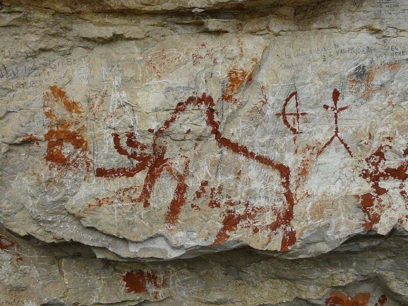 Rock art with red ochre paintings