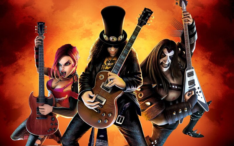Rock band characters with guitars