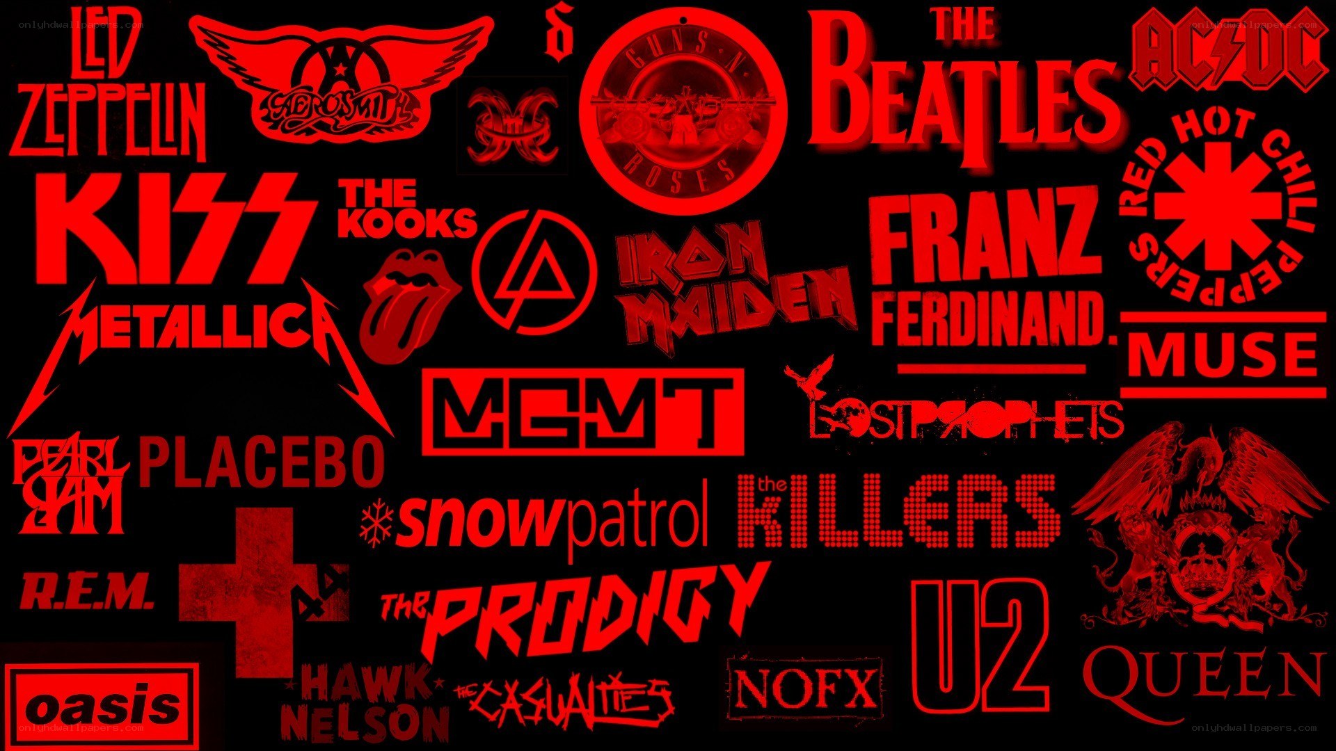 rock band logos collage