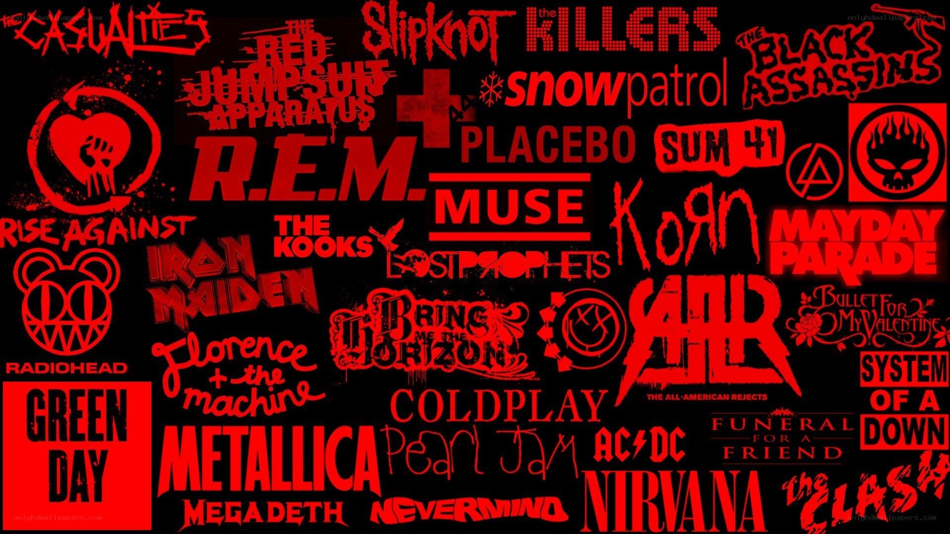 rock band logos collage