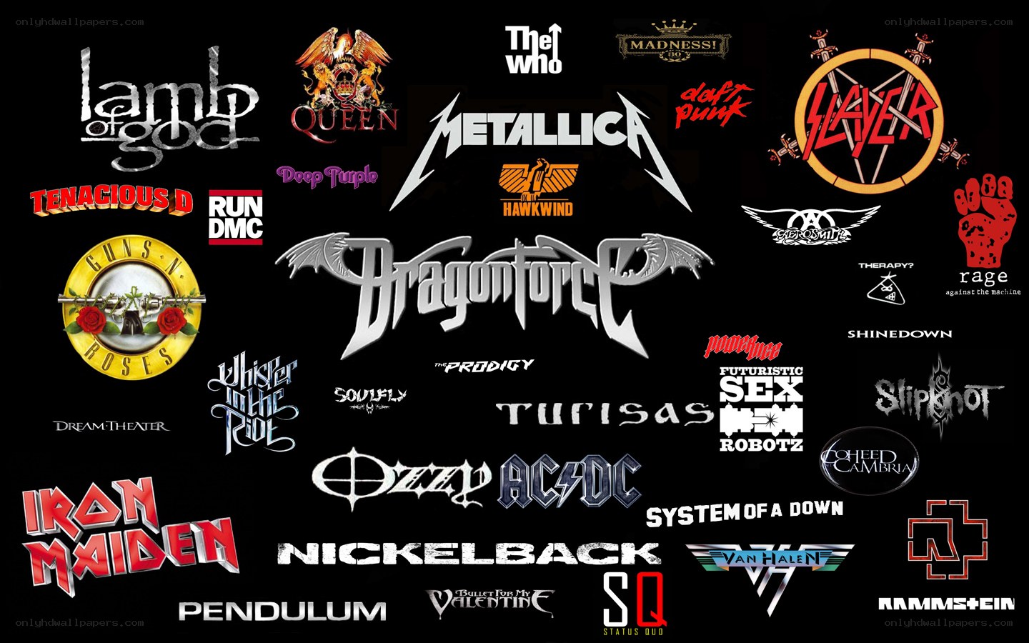 rock band logos collage