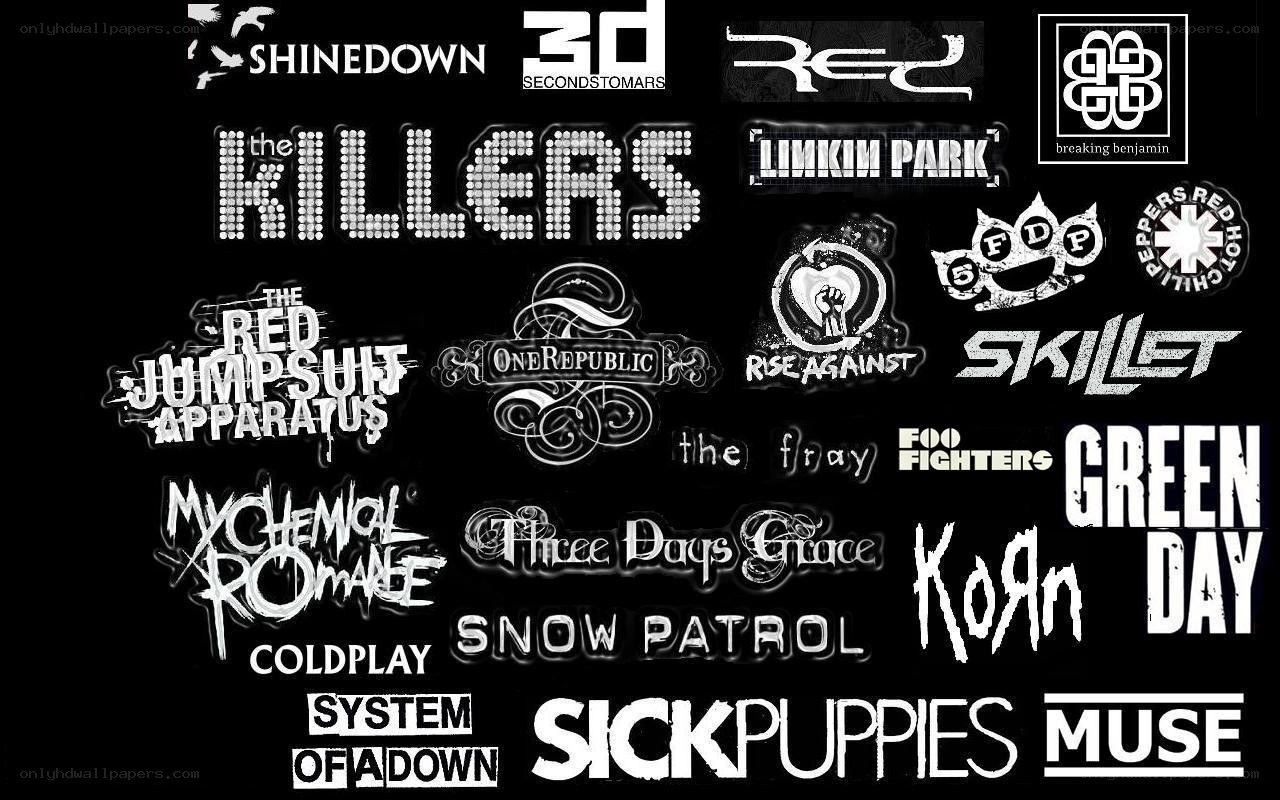 rock band logos collage