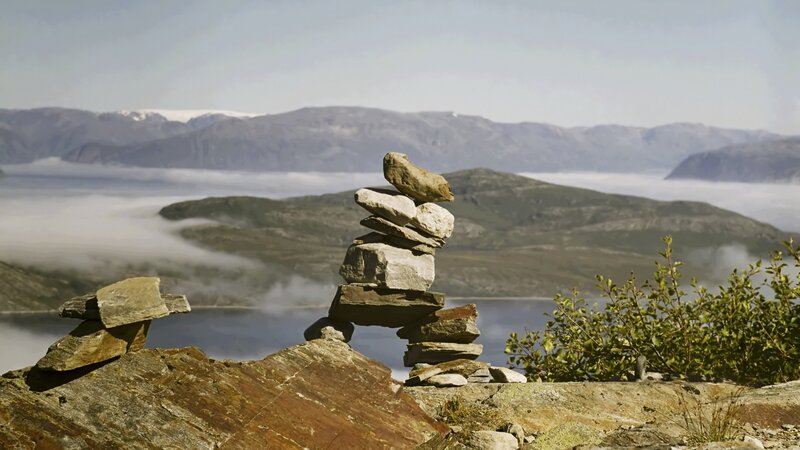 Rock cairns on a mountain overlook