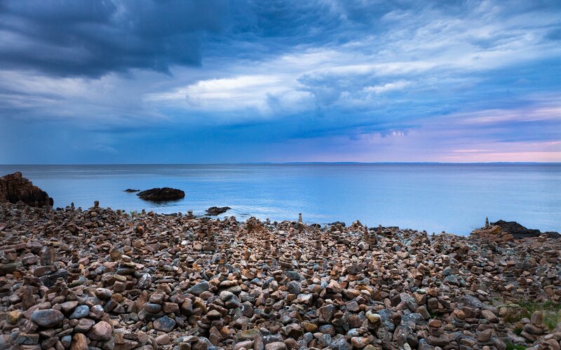 Rock Cairns on Beach — Blue, Dramatic