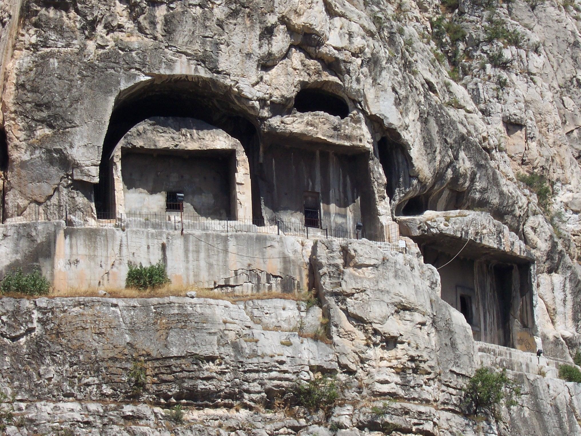 Rock-cut tombs in a cliff