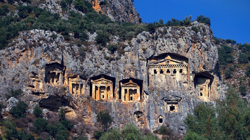 Rock-cut Tombs in Cliff — Blue, Dramatic