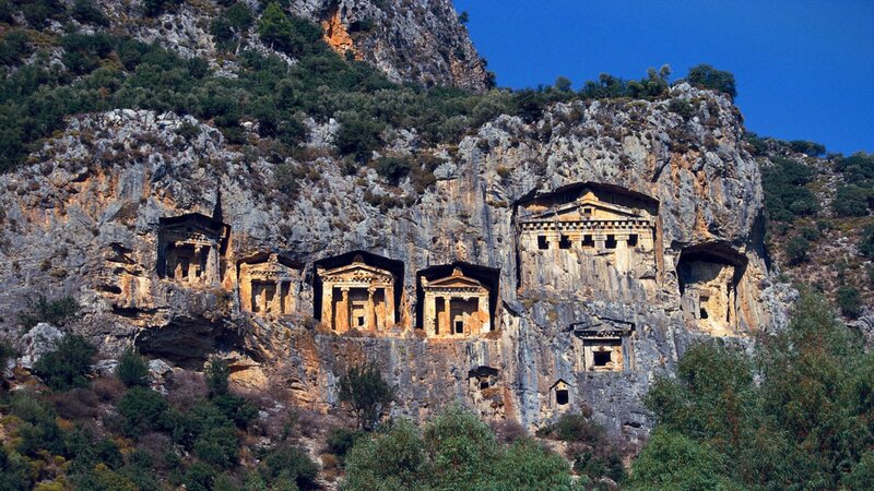 Rock-cut Tombs in Cliff — Blue