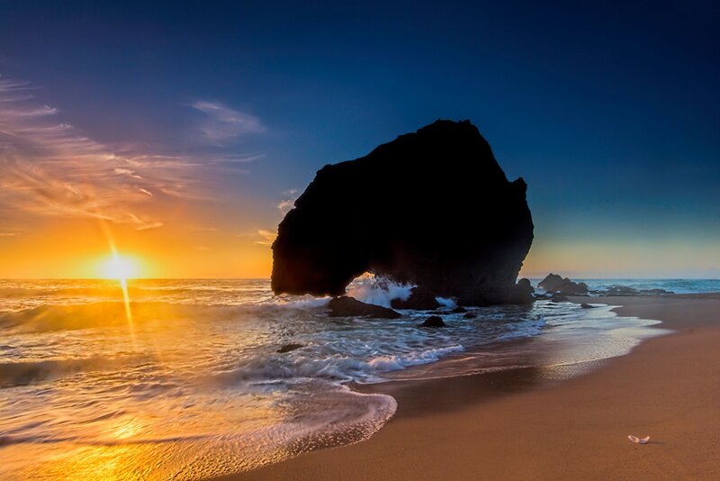 Rock Formation at Beach — Blue, Dramatic, Sunset