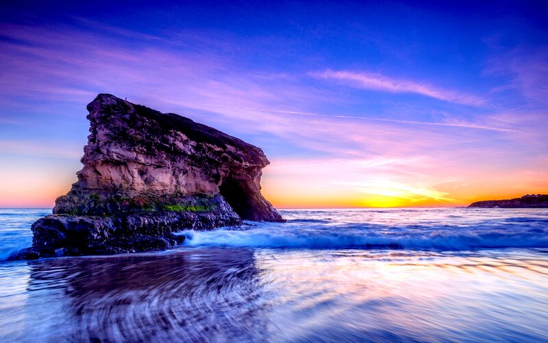 Rock Formation at Sunset — Blue, Dramatic, Photograph, Ocean