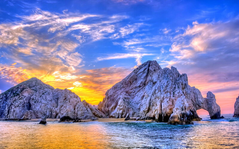 Rock Formation at Sunset — Blue, Dramatic, Photograph, Sea