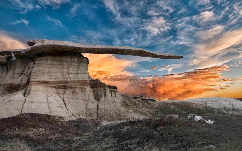 Rock Formation at Sunset — Blue, Dramatic, Photograph, Sky