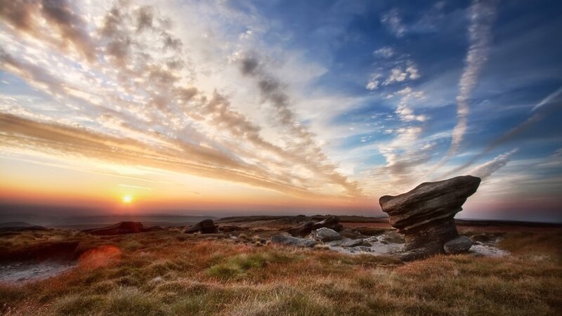 Rock Formation at Sunset — Blue, Dramatic, Photograph