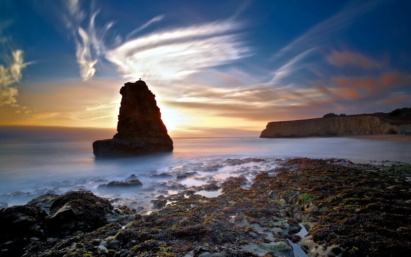 Rock Formation at Sunset — Blue, Serene, Photograph