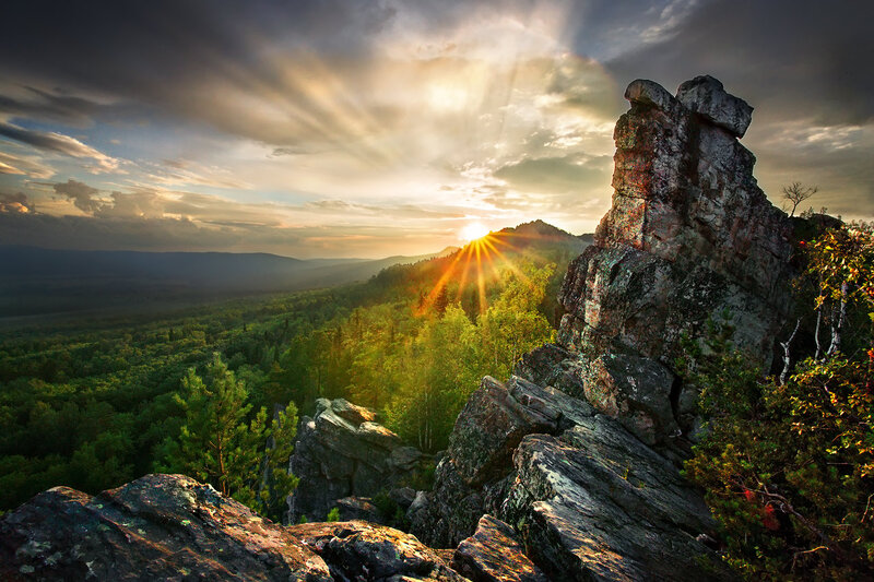 Rock Formation at Sunset — Green
