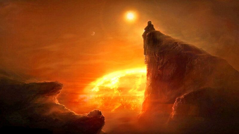 Rock Formation at Sunset — Orange, Dramatic, Digital Art
