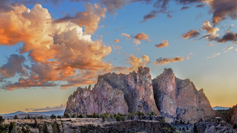 Rock Formation at Sunset — Orange, Dramatic, Photograph, Clouds