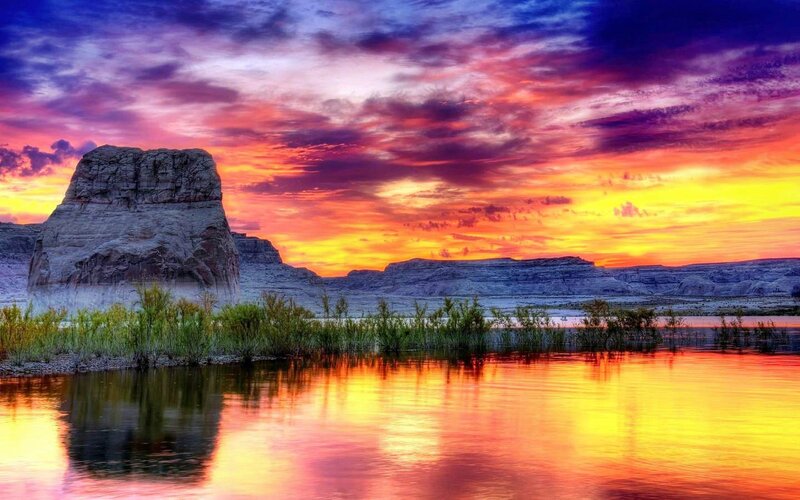 Rock Formation at Sunset — Orange, Dramatic, Photograph, Sky