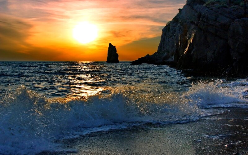 Rock Formation at Sunset — Orange, Dramatic, Photograph
